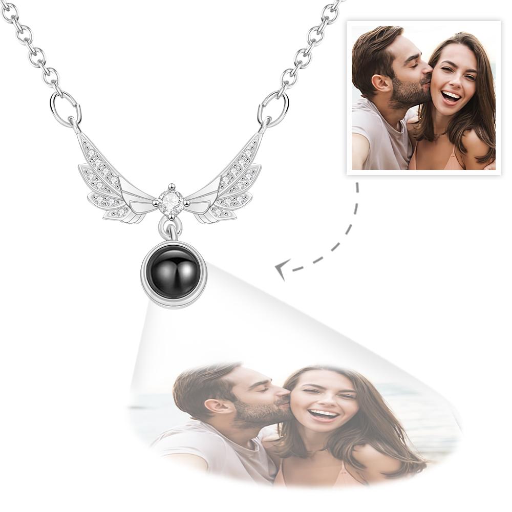Custom Photo Projection Necklace Angel's Wings Pendant Necklace Gift for Her - soufeelau