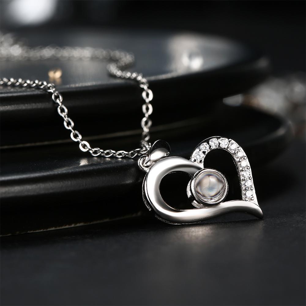 Personalized Projection Photo Necklace Heart Necklace - Silver