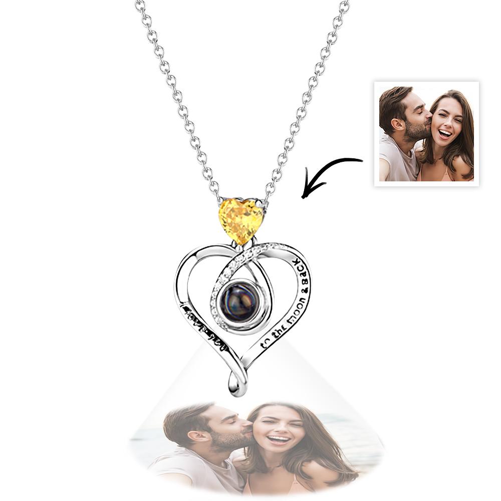 Love Heart Projection Necklace with Birthstone Custom Memorial Photo Pendant Trendy Best Friend Gift - soufeelau