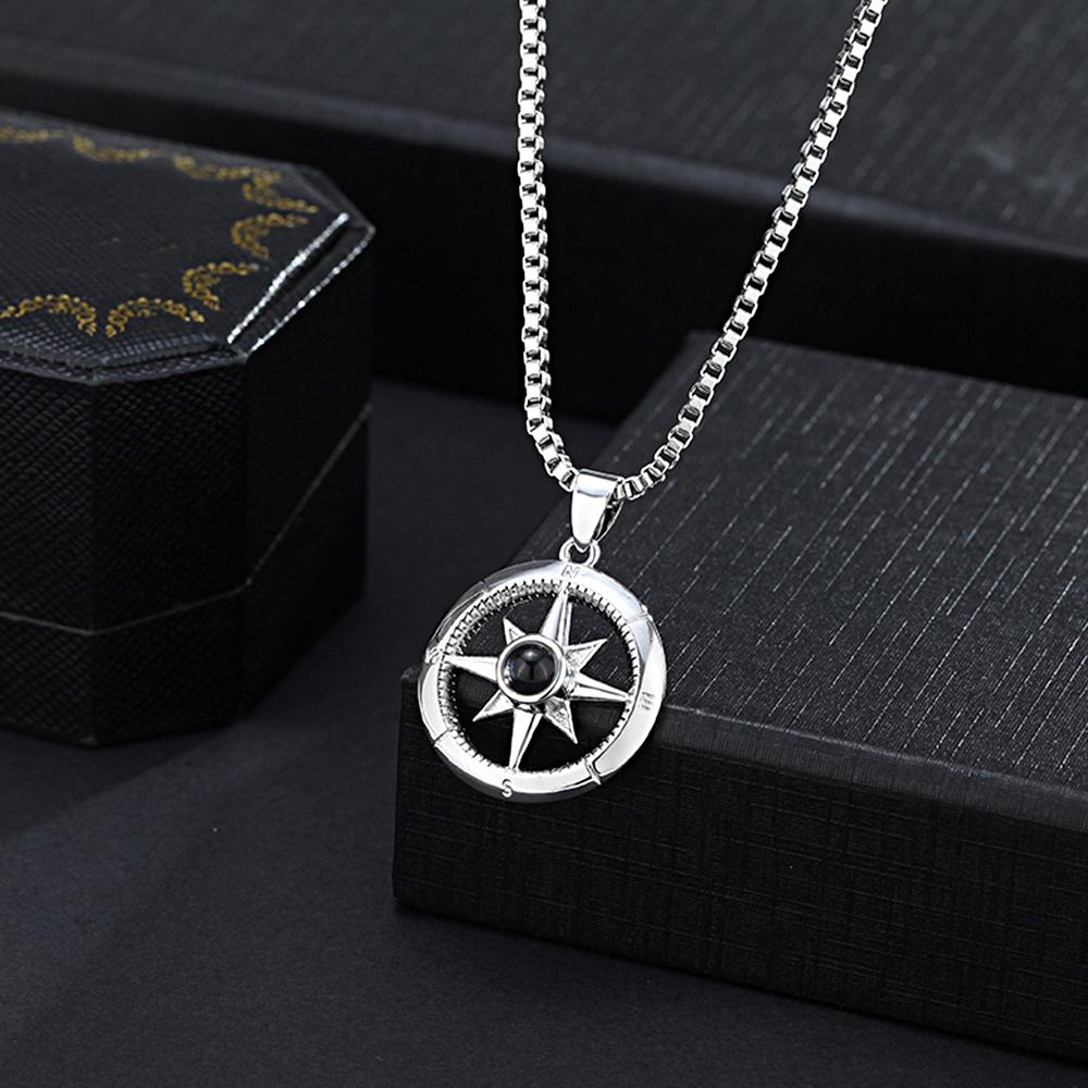 Personalized Compass Projection Necklace Women's Fashion Projection Jewelry Custom Memorial Photo Pendant Best Friend Gift - soufeelau
