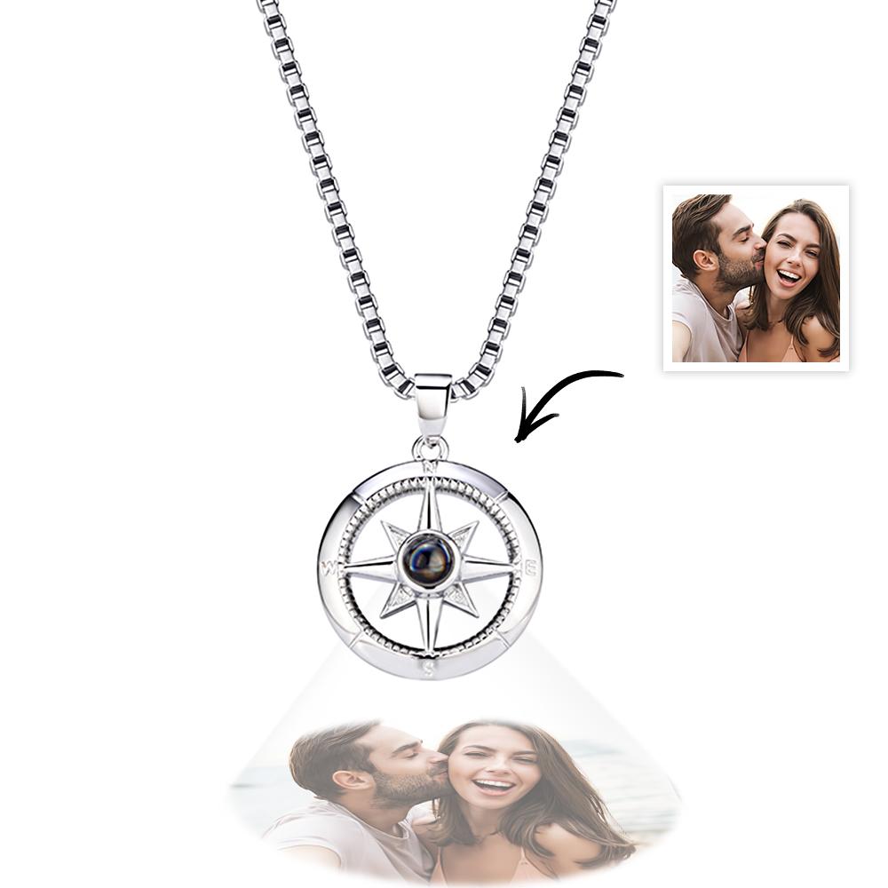 Personalized Compass Projection Necklace Women's Fashion Projection Jewelry Custom Memorial Photo Pendant Best Friend Gift - soufeelau
