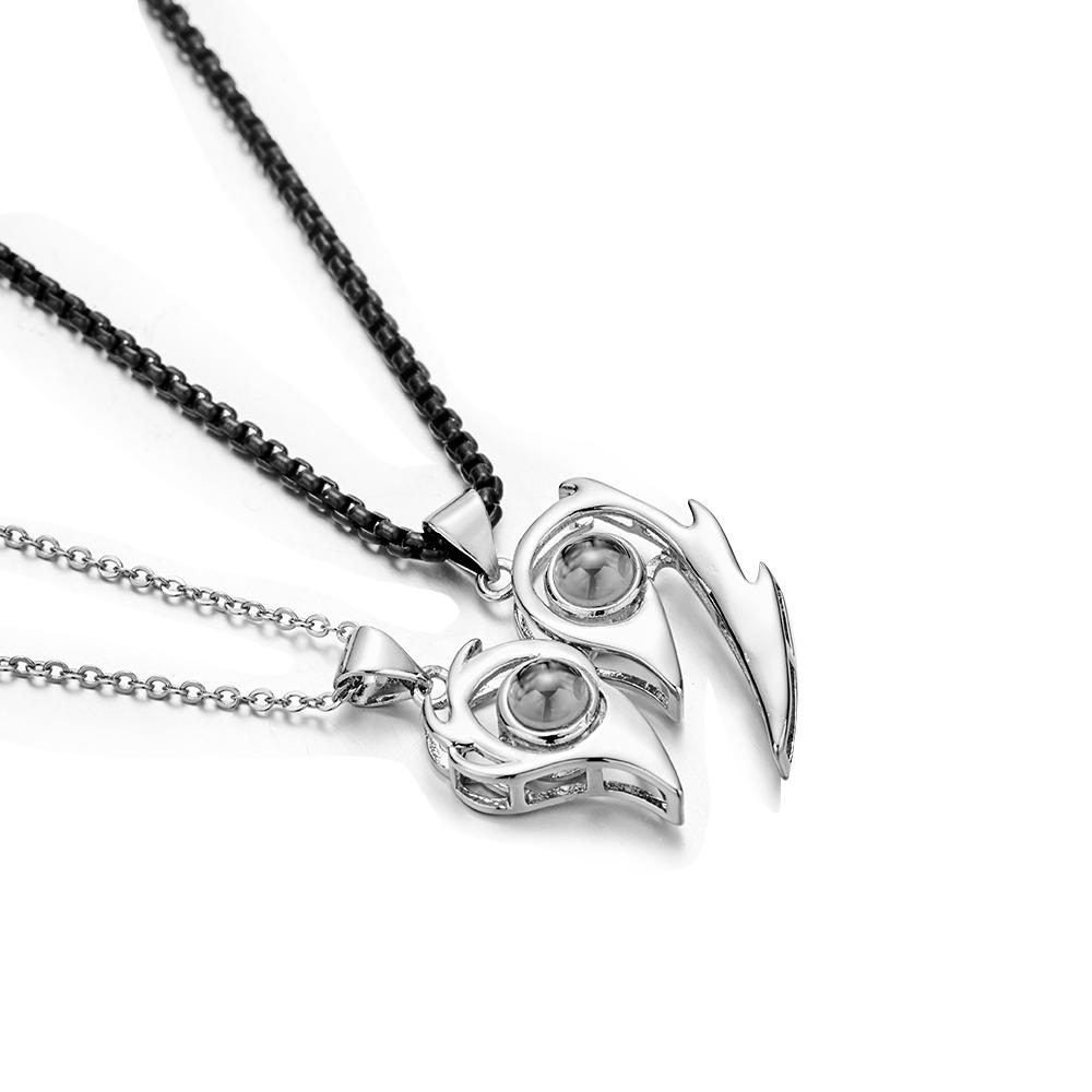 2 Pcs Personalized Picture Inside Projection Necklace Custom Memorial Photo Projected Pendant Jewelry Gift for Couple Men Women for Her - soufeelau