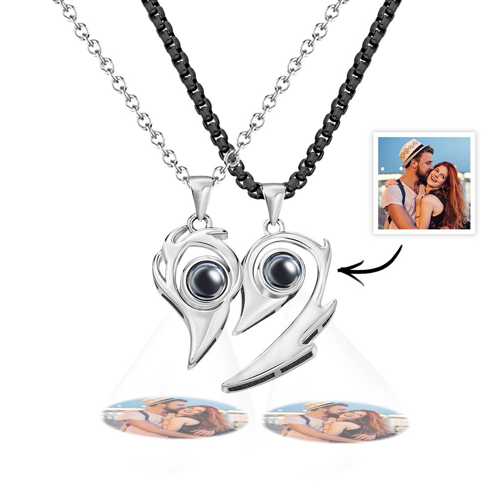 2 Pcs Personalized Picture Inside Projection Necklace Custom Memorial Photo Projected Pendant Jewelry Gift for Couple Men Women for Her - soufeelau