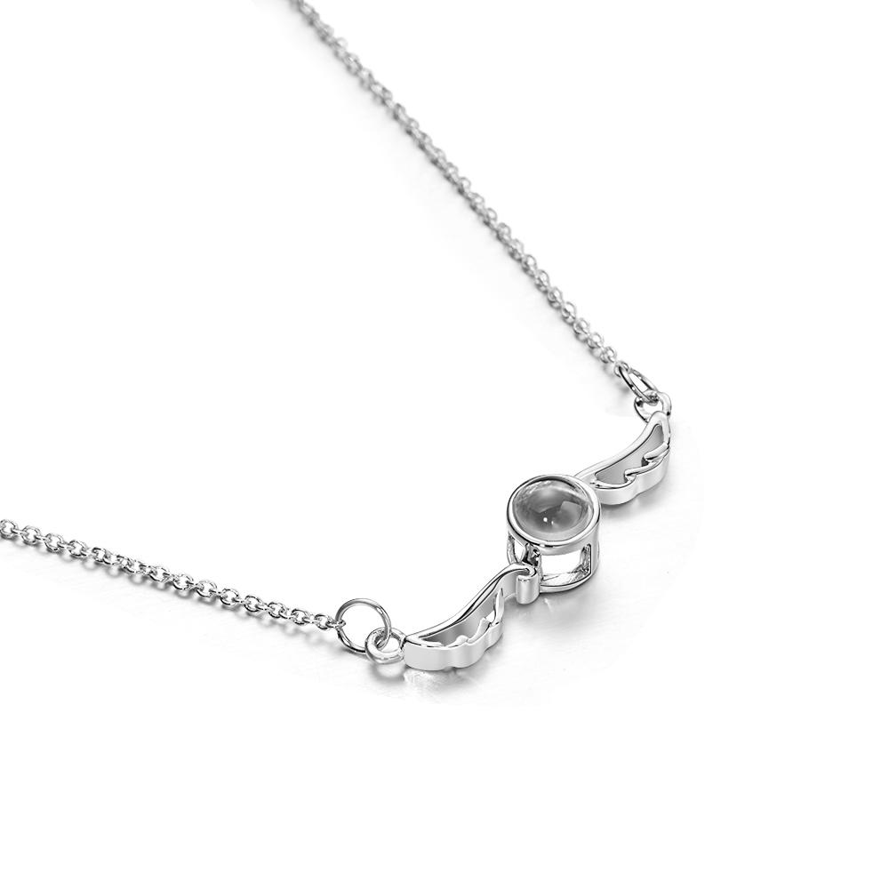 Angel Wing Projection Necklace Personalized Picture Inside Pendant Keepsake Jewelry Trendy Best Friend Gift - soufeelau