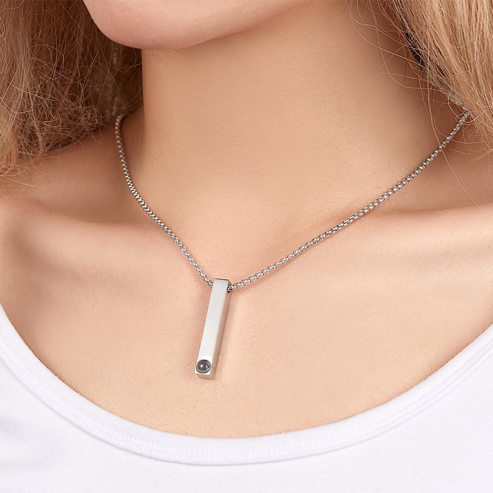 Photo Projection 3D Bar Necklace Vertical Bar Necklace Gifts for Girlfriend - soufeelau