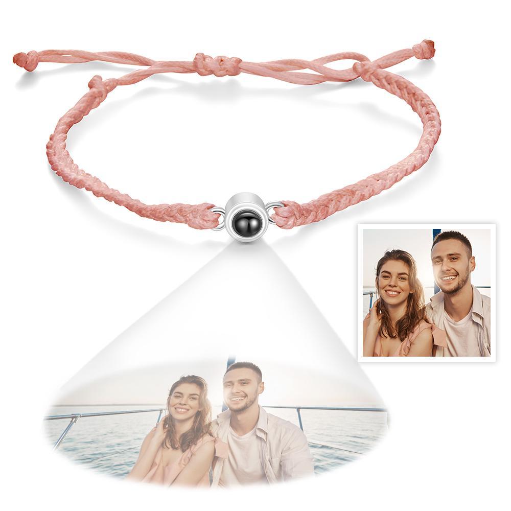 Personalized Photo Projection Couple Bracelet Braided Black Rope Bracelet Gift for Mother's Day - soufeelau