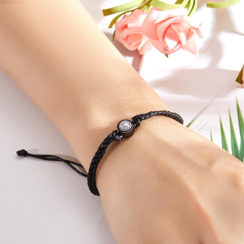 Eternal Rose Box & Photo Projection Couple Bracelet Braided Black Rope Bracelet Gift For Lovers - soufeelau