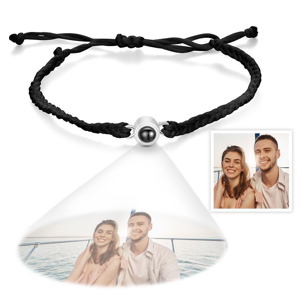 Personalized Photo Projection Couple Bracelet Braided Black Rope Bracelet Gift for Mother's Day - soufeelau