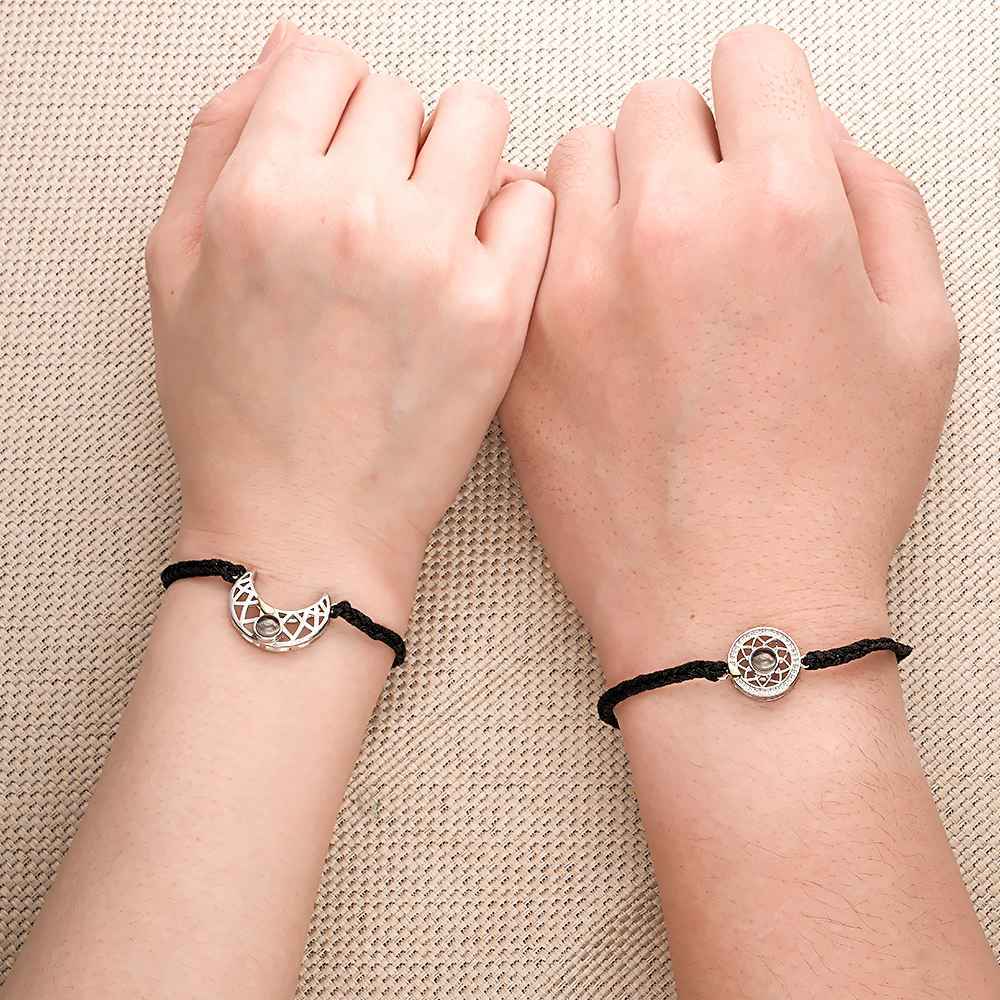 Personalized Photo Projection Bracelet Sun And Moon Braided Rope Bracelet For Couples - soufeelau