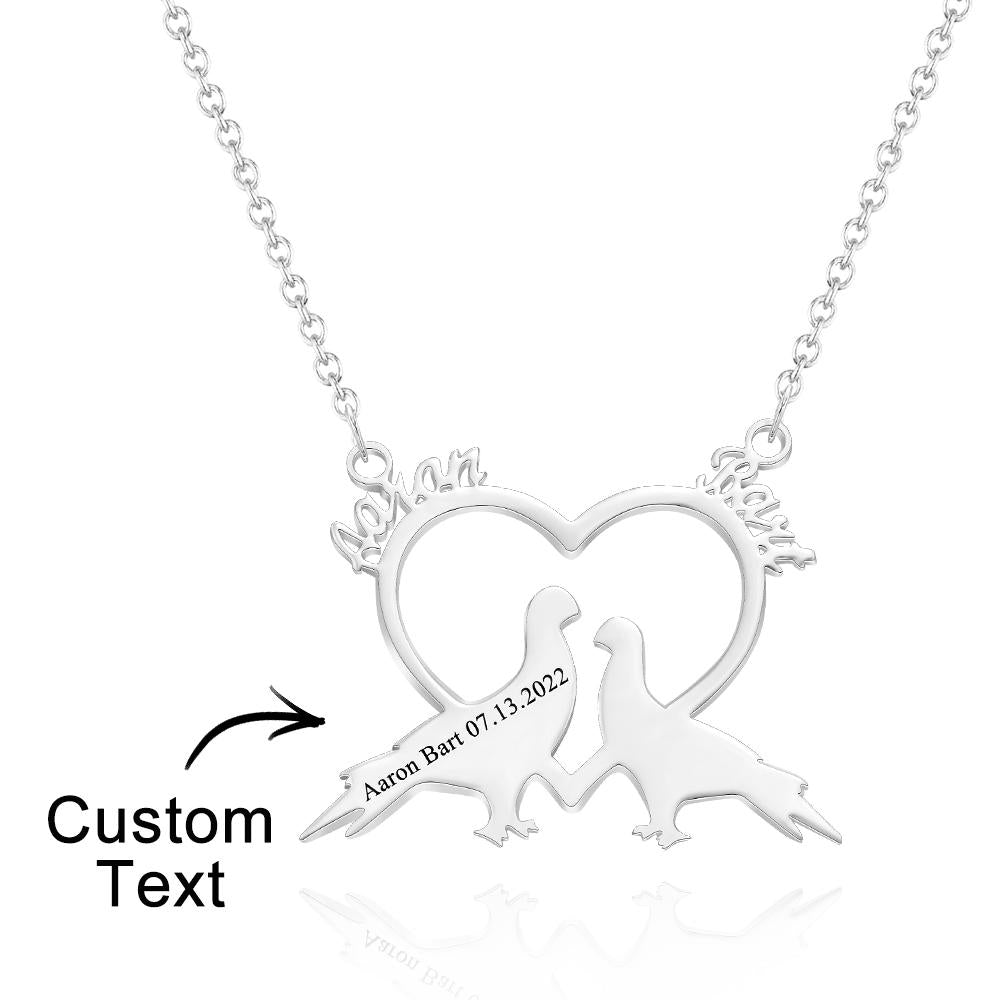 Custom Engraved Necklace Custom Name Romantic Love Birds Couple Gifts - soufeelau