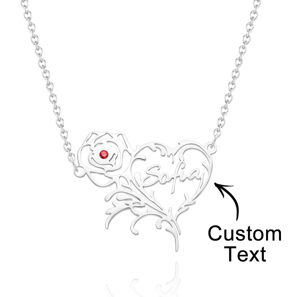 Custom Name Birthstone Necklace Rose Heart Shape Exquisite Gifts - soufeelau