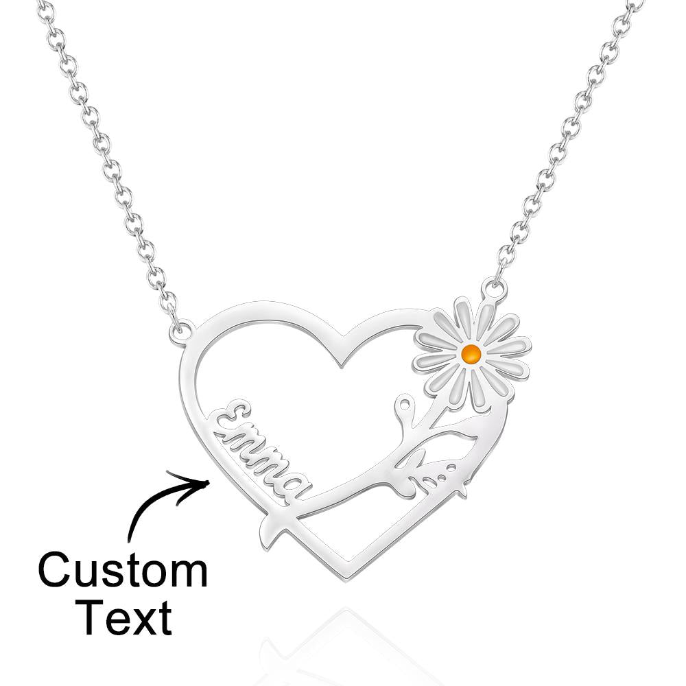 Custom Engraved Necklace Daisy Heart-shaped Name Necklace Gift for Her - soufeelau