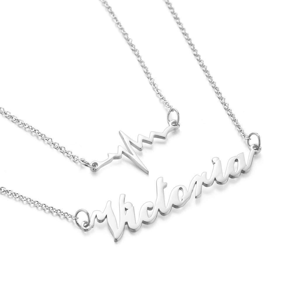 "Our Love" Two Interconnected Chains Lightning Necklace Personalized Name Necklace - soufeelau