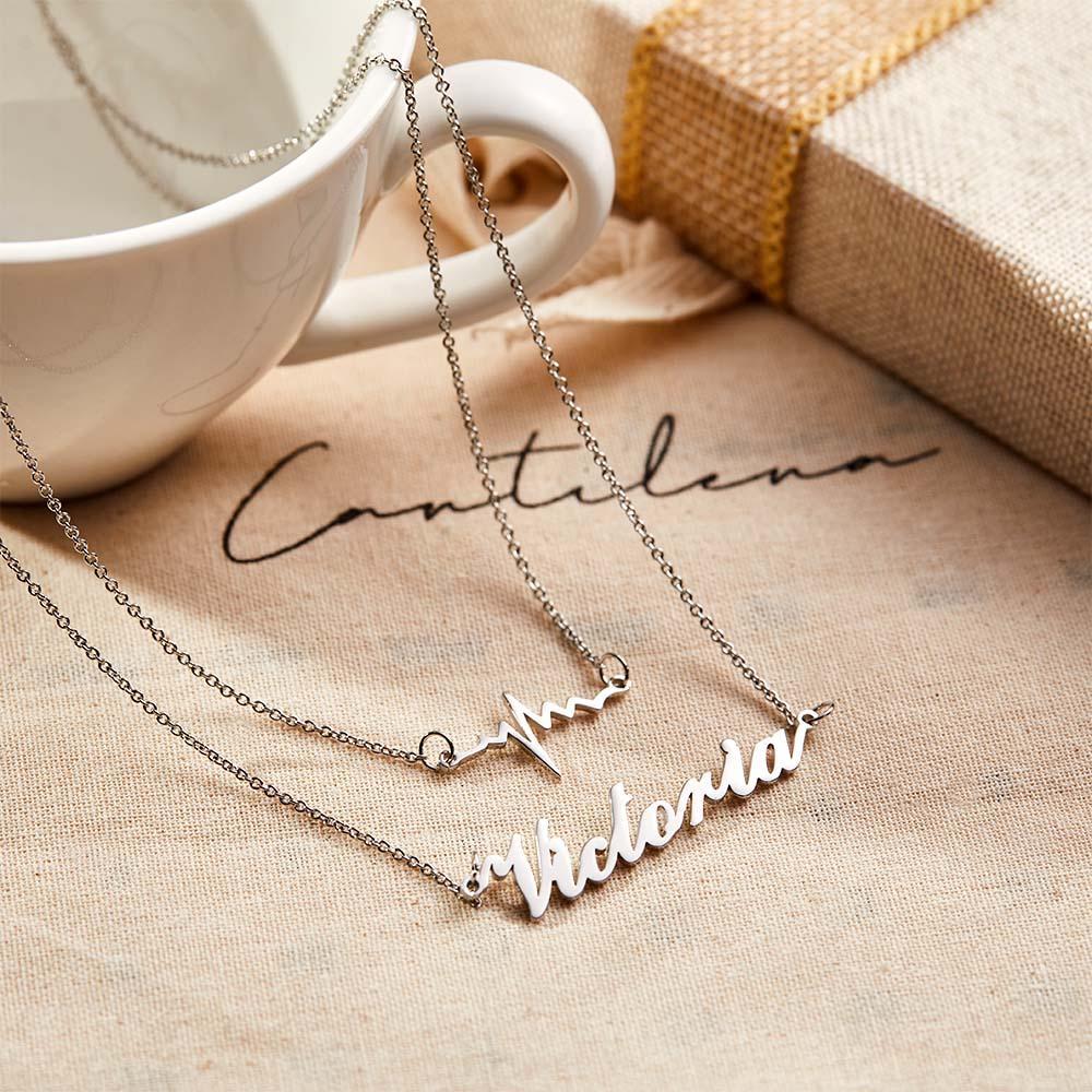 "Our Love" Two Interconnected Chains Lightning Necklace Personalized Name Necklace - soufeelau