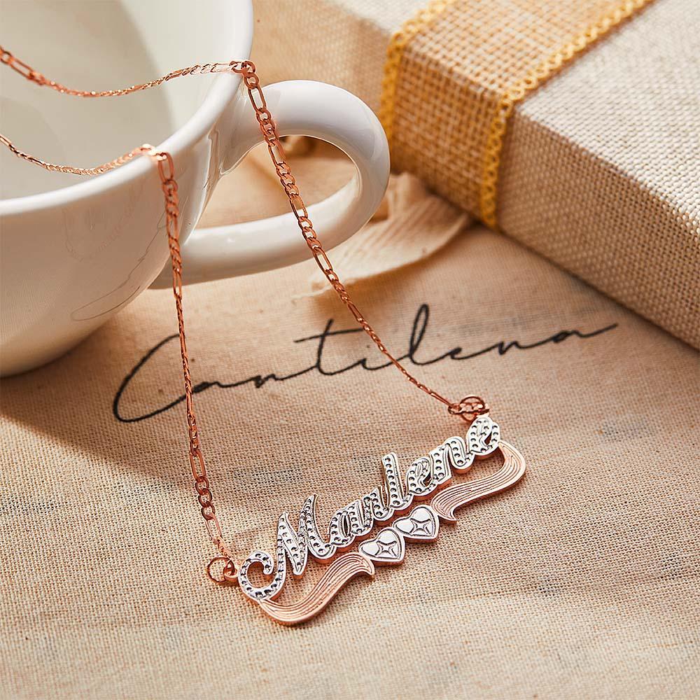 Two-Tone Heart Custom Name Necklace Shine Birthday Gift for You Loved Ones - soufeelau