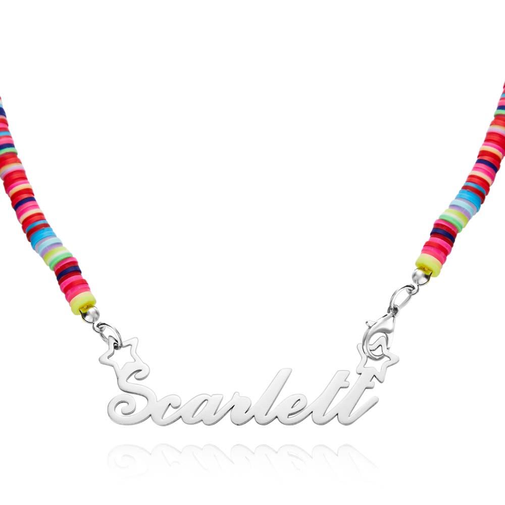Rainbow Magic Girls Name Necklace Personalized Children Nameplate Necklace Gift - soufeelau