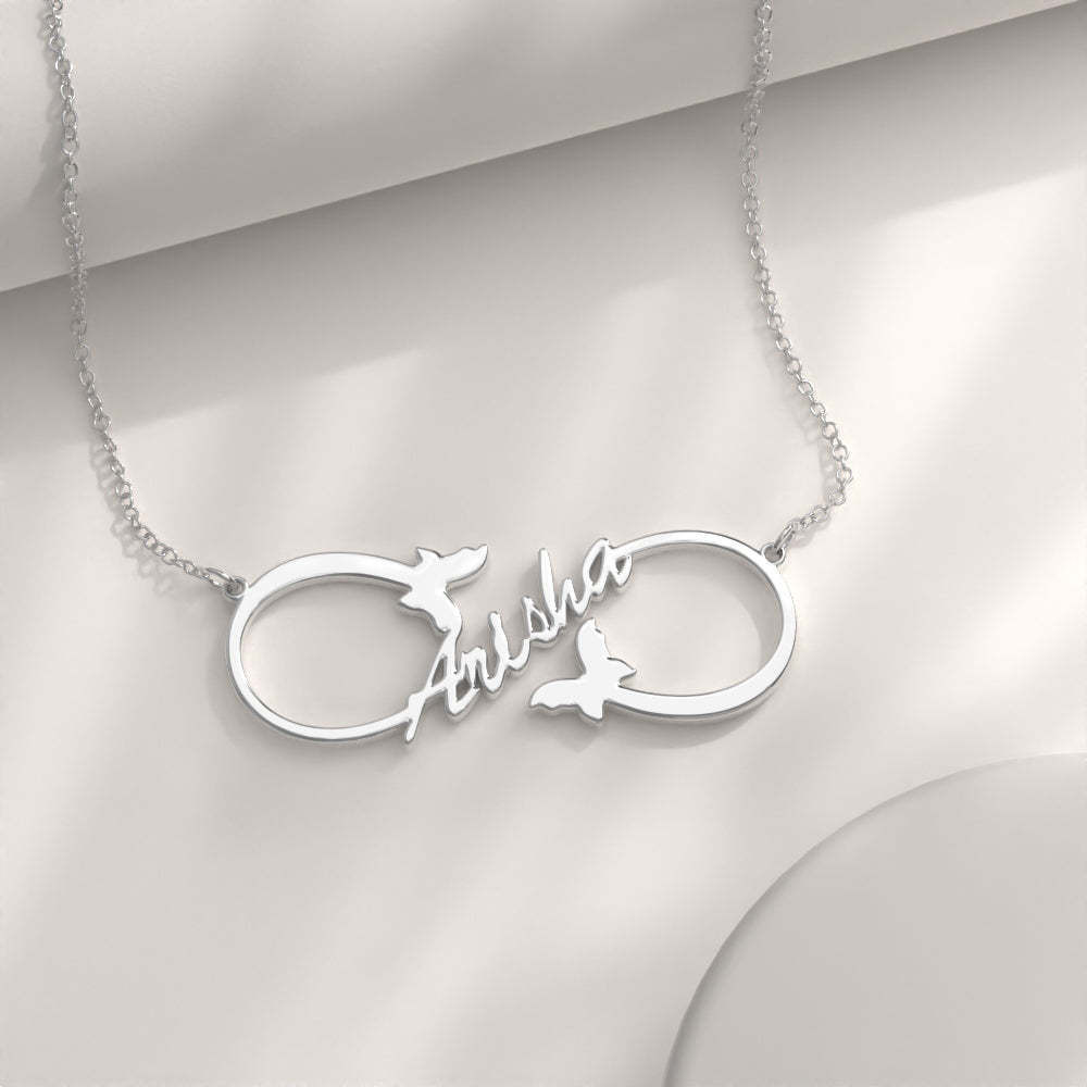 Infinity Name Necklace, Custom Butterfly Name Necklace Gift - soufeelau