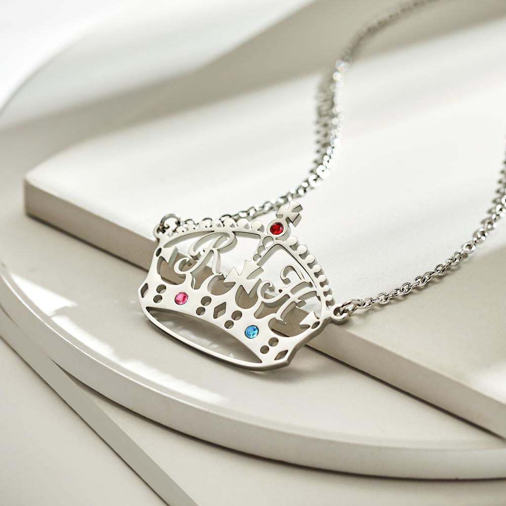 Custom Engraved Diamond Exchange Necklace Tiara Shaped Necklace Gift to Her - soufeelau