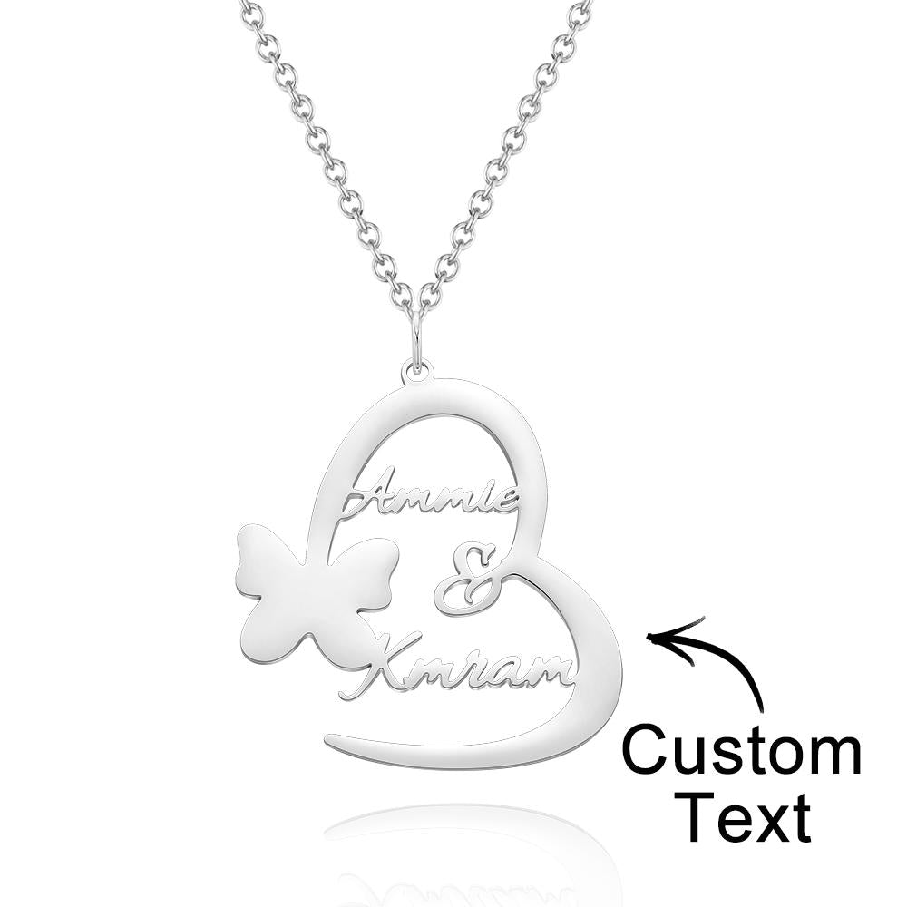 Custom Engraved Necklace Heart Shaped Butterfly Necklace Gift for Her - soufeelau