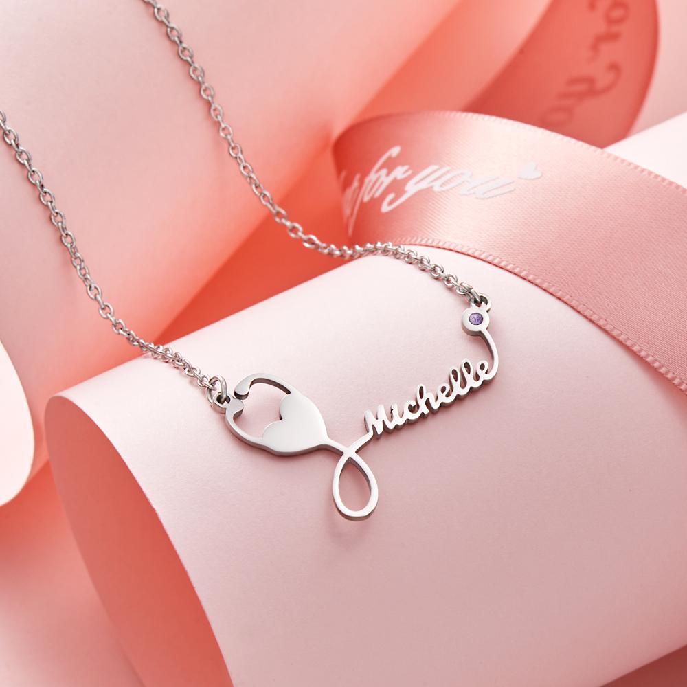 Custom Engraved Birthstone Necklace Stethoscope Gifts - soufeelau