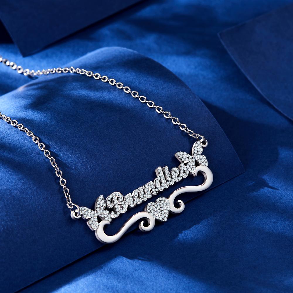Custom Engraved Name Necklace Sparkling Butterfly Heart Diamond Gifts - soufeelau