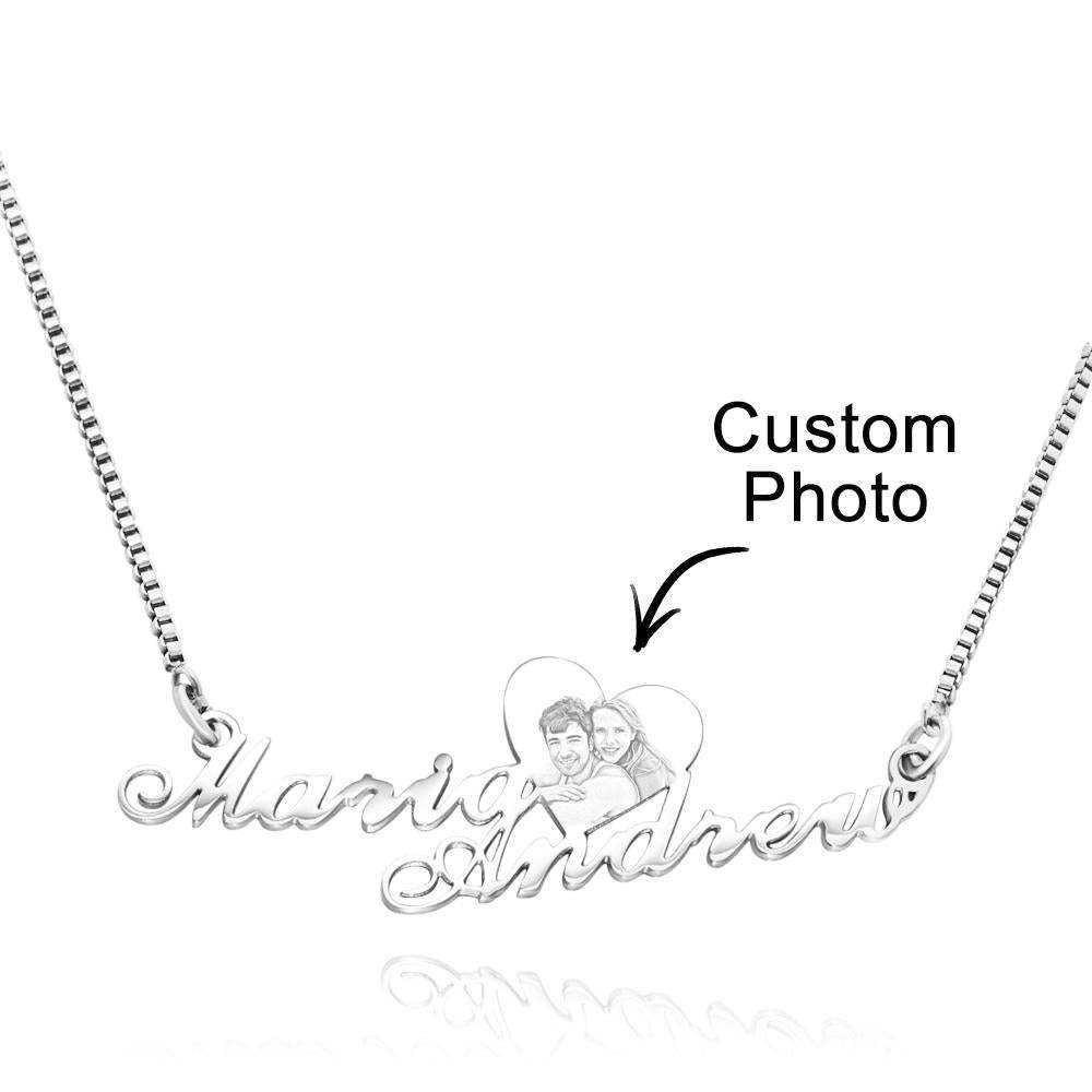 Custom Photo Engraved Necklace Heart Shaped Couple Necklace Gift for Her - soufeelau