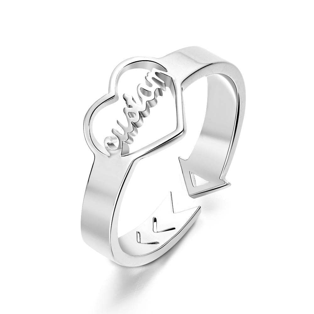 Loving Heart Custom Name Adjustable Ring For Women Girls Engagement Gift - soufeelau