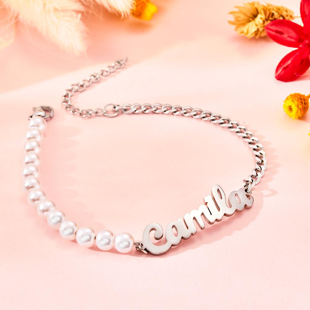 Custom Engraved Bracelet Pearl Chain Exquisite Gift - soufeelau