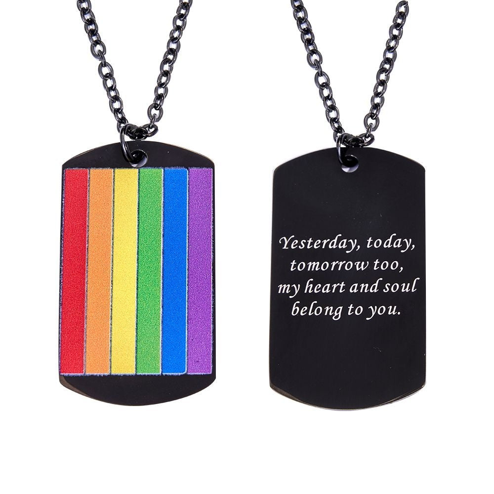 Personalized Black Engraved Necklace Rainbow Color With Custom Words Perfect Gift For Queers On Pride's Day - soufeelau