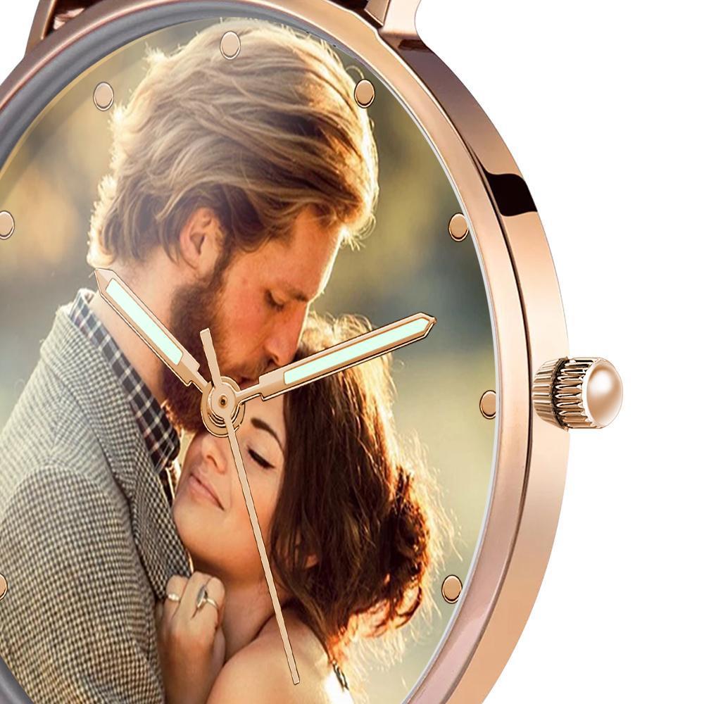 Engraved Photo Watch with Luminous Pointer Rose Gold Alloy Bracelet Photo Watch To My Man I Love You 40mm
