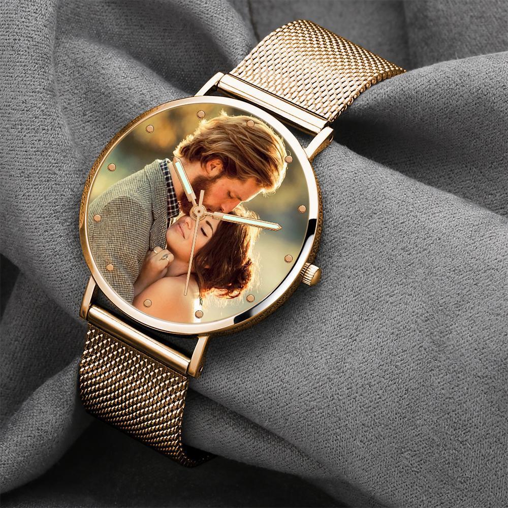 Engraved Photo Watch with Luminous Pointer Rose Gold Alloy Bracelet Photo Watch To My Man I Love You 40mm