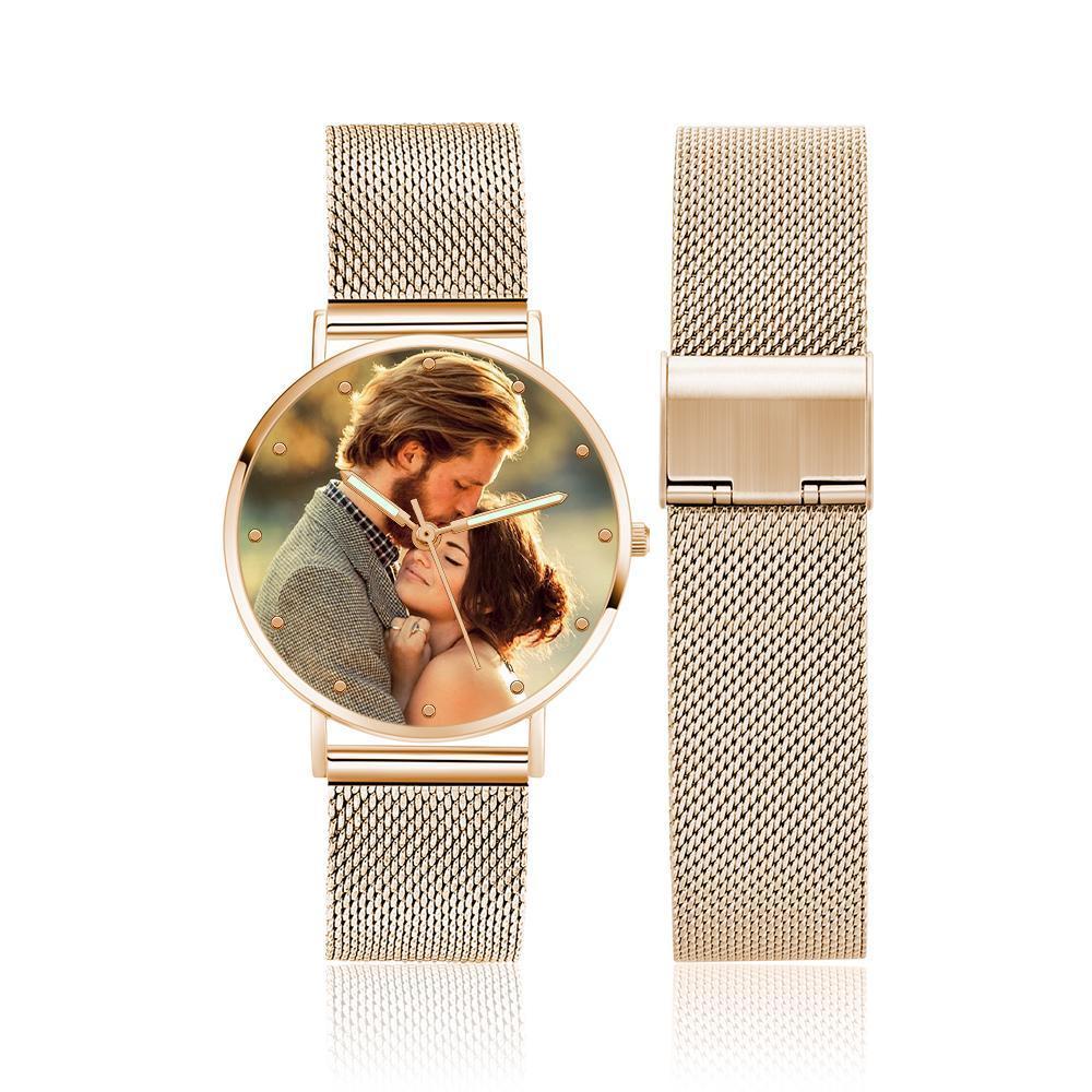 Engraved Photo Watch with Luminous Pointer Rose Gold Alloy Bracelet Photo Watch To My Man I Love You 40mm