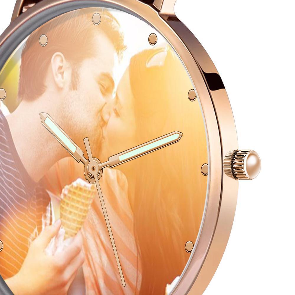 Engraved Photo Watch with Luminous Pointer Rose Gold Alloy Bracelet Photo Watch To My Future Husband 40mm