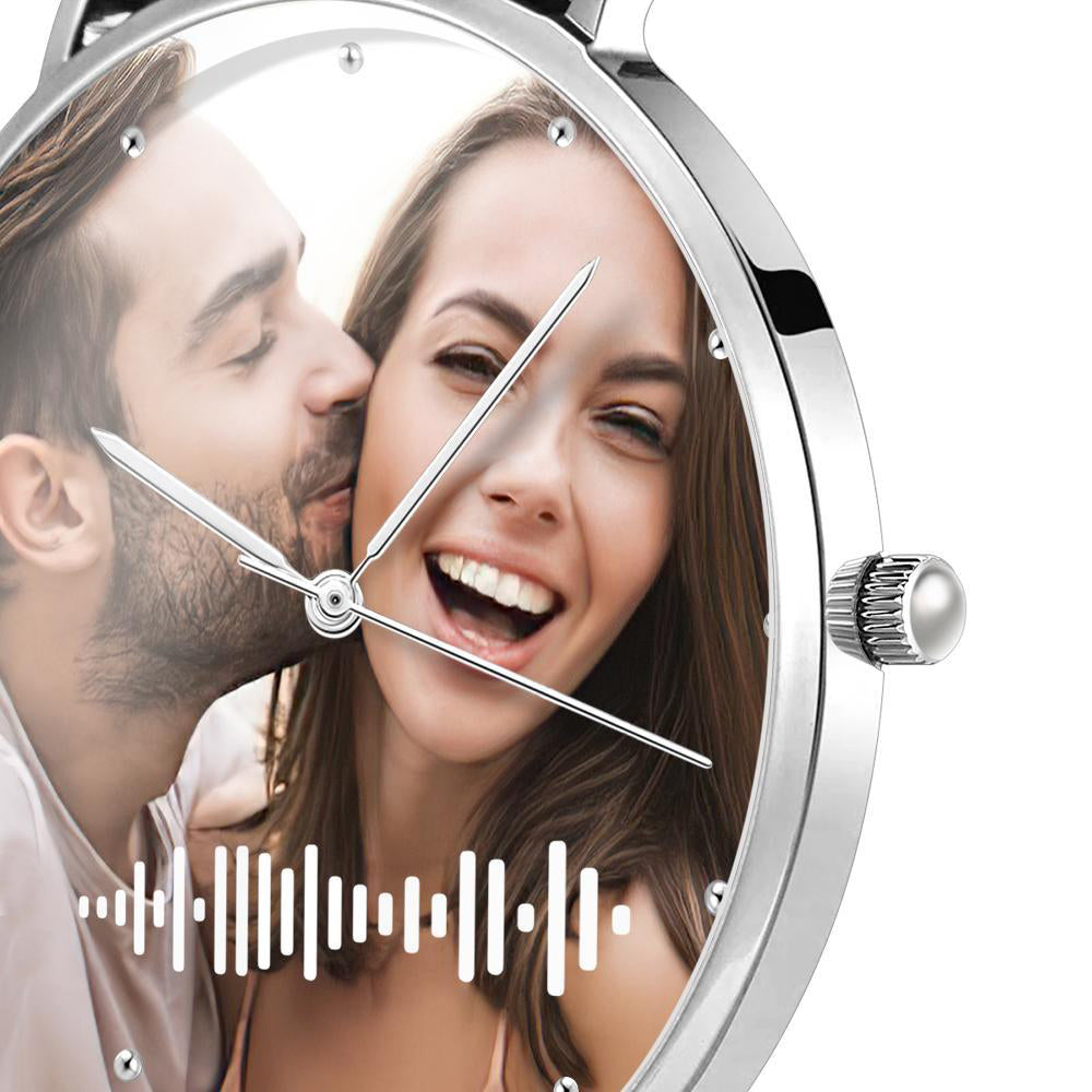 Scannable Custom Music Code Watch Engraved Music Song Photo Watch 36mm Gifts Her