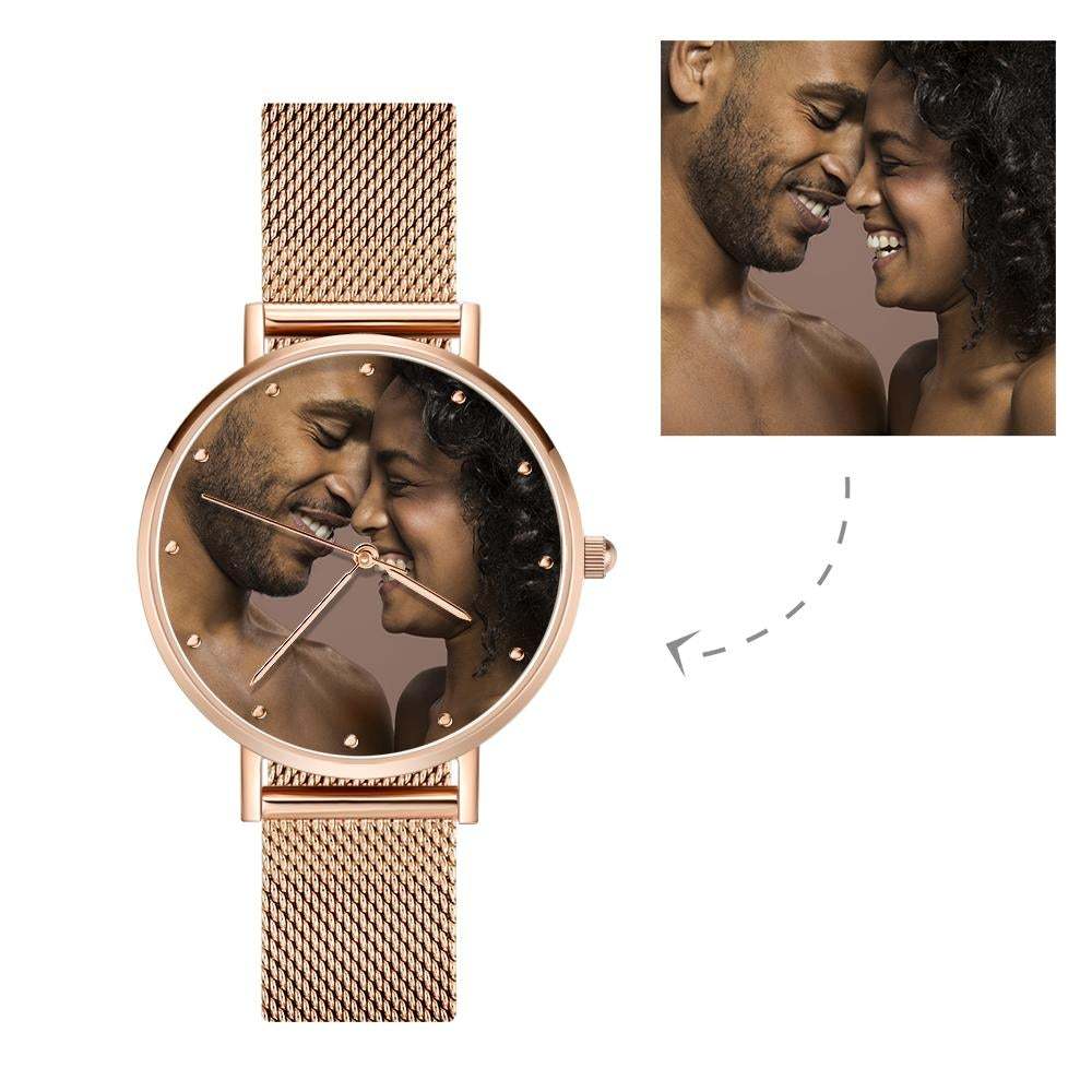 Women's Engraved Alloy Bracelet Valentine's Day Gift for Her Custom Photo Watch 36mm