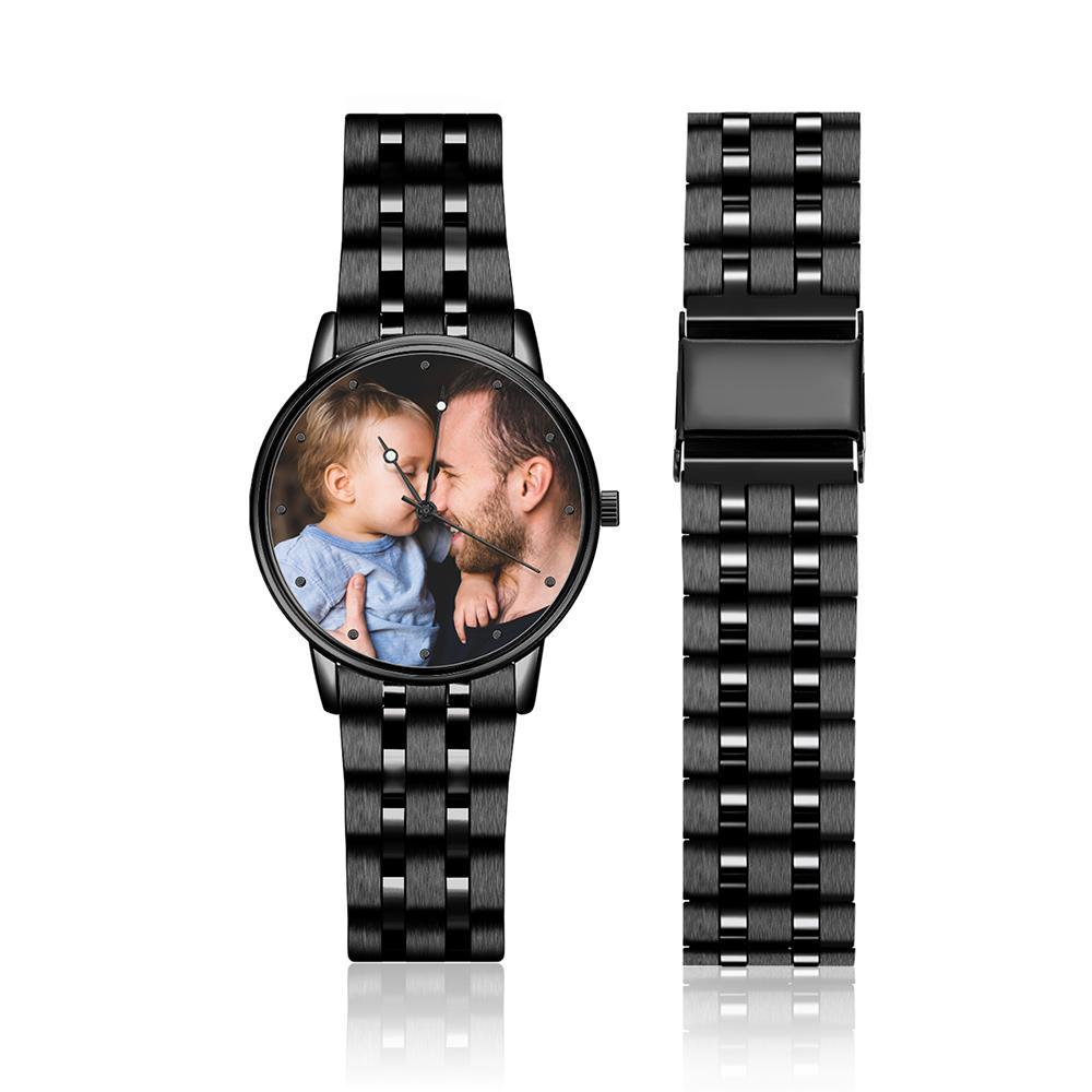 Engraved Men's Black Alloy Bracelet Photo Watch 38mm-Father's Day Gift-Christmas Gifts