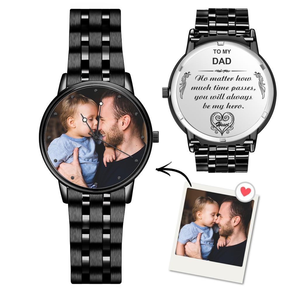 Engraved Men's Black Alloy Bracelet Photo Watch To My Dad I Love You Gifts for Him