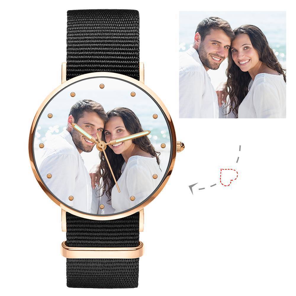 Personalised Engraved Watch, Photo Watch with Black Strap - Gift for Boyfriend