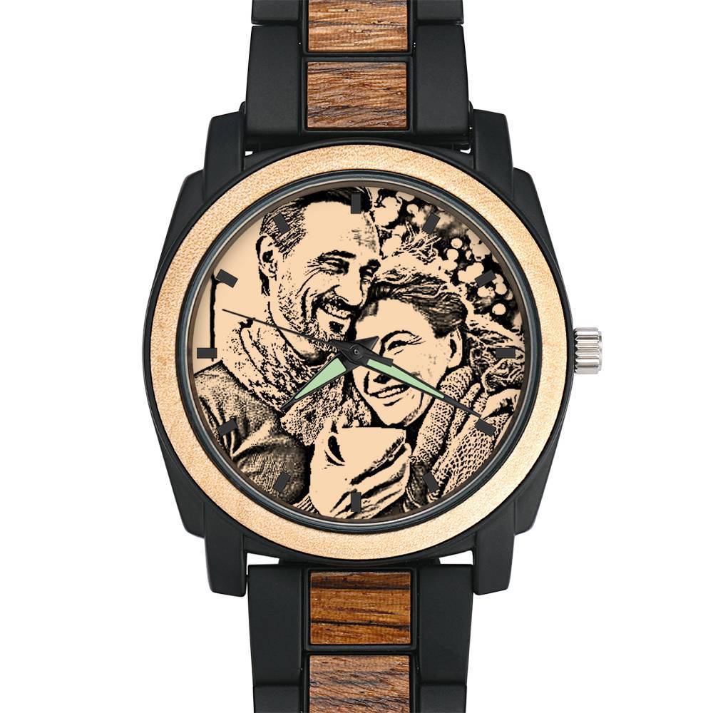 Personalised Engraved Watch, Photo Watch with Red Alloy Strap