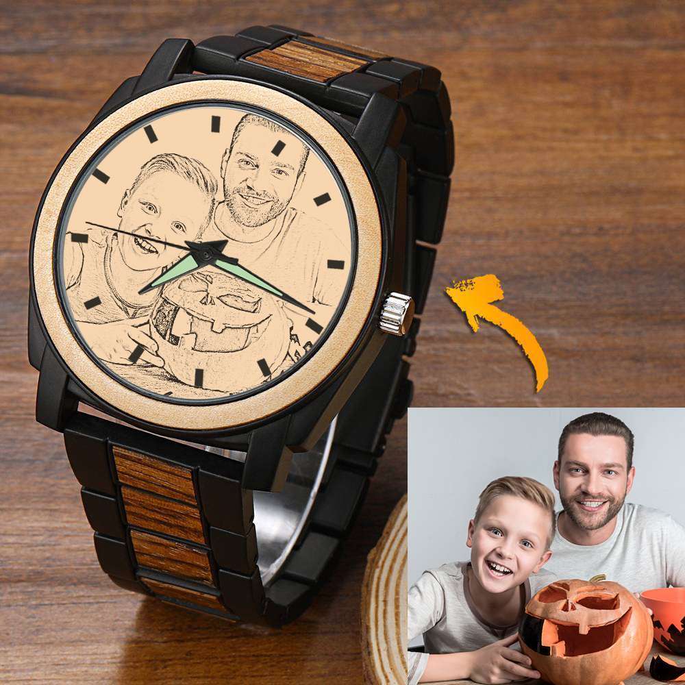 Personalised Engraved Watch, Photo Watch with Red Alloy Strap