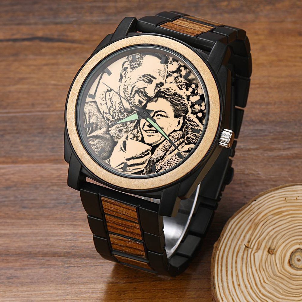 Personalised Engraved Watch, Photo Watch with Red Alloy Strap