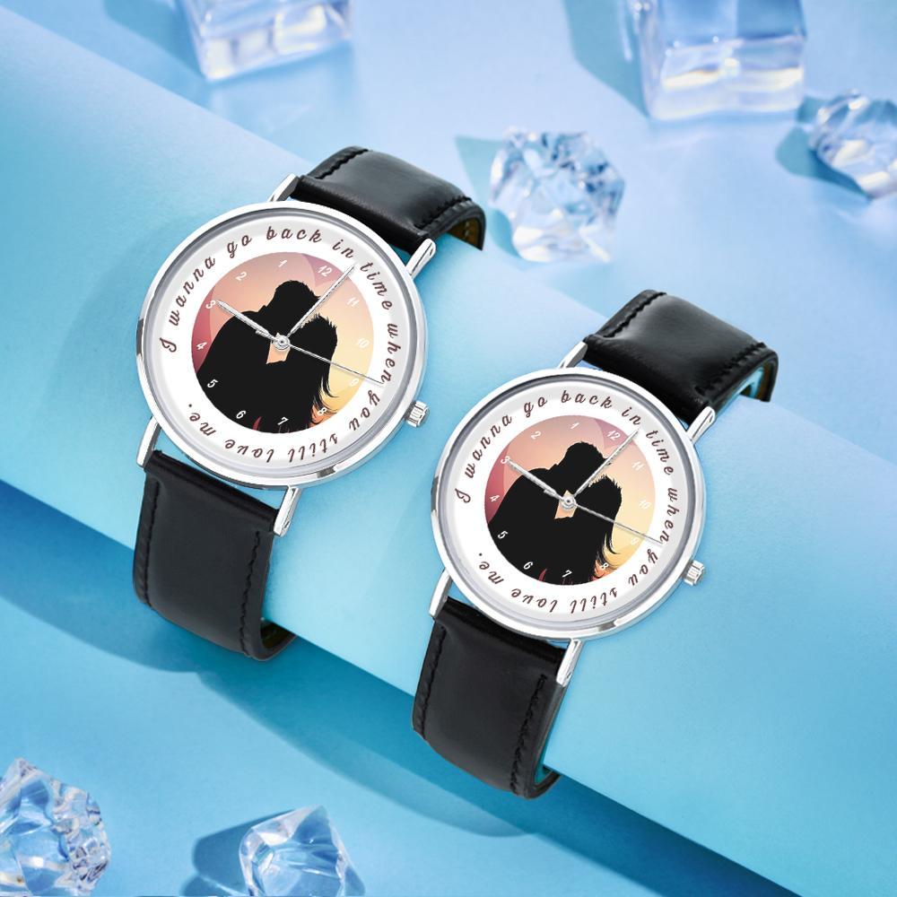 Custom Backward Watch Back In Time Watch - Lovers Silhouettes
