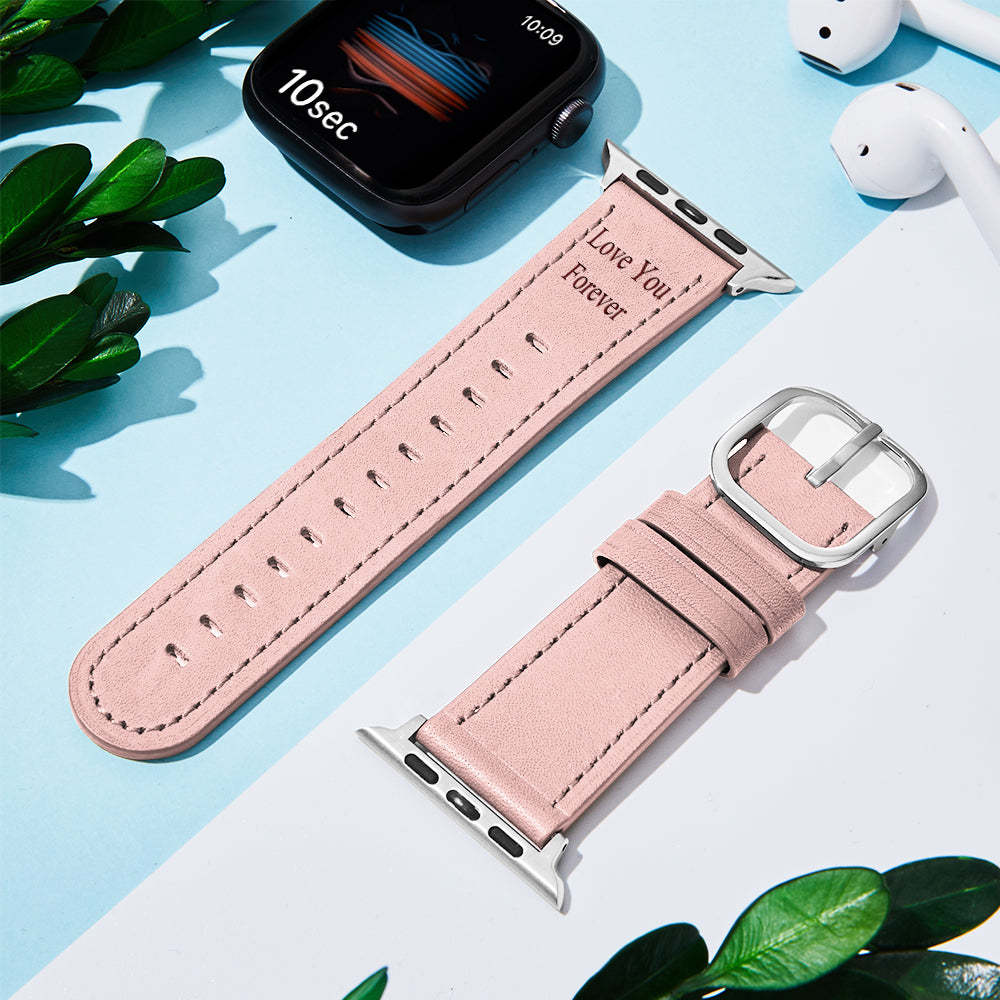 Custom Engraved Real Leather Apple Watch Band Multiple Colour Black