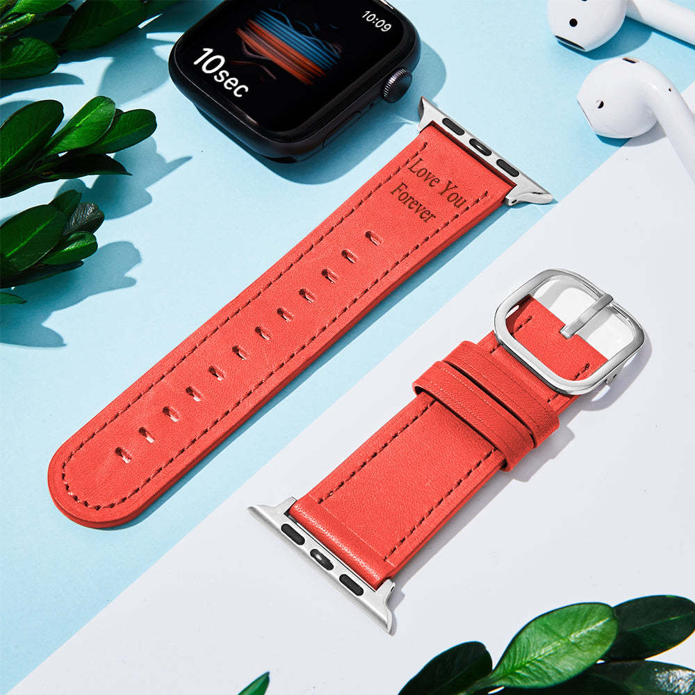 Custom Engraved Real Leather Apple Watch Band Multiple Colour Black