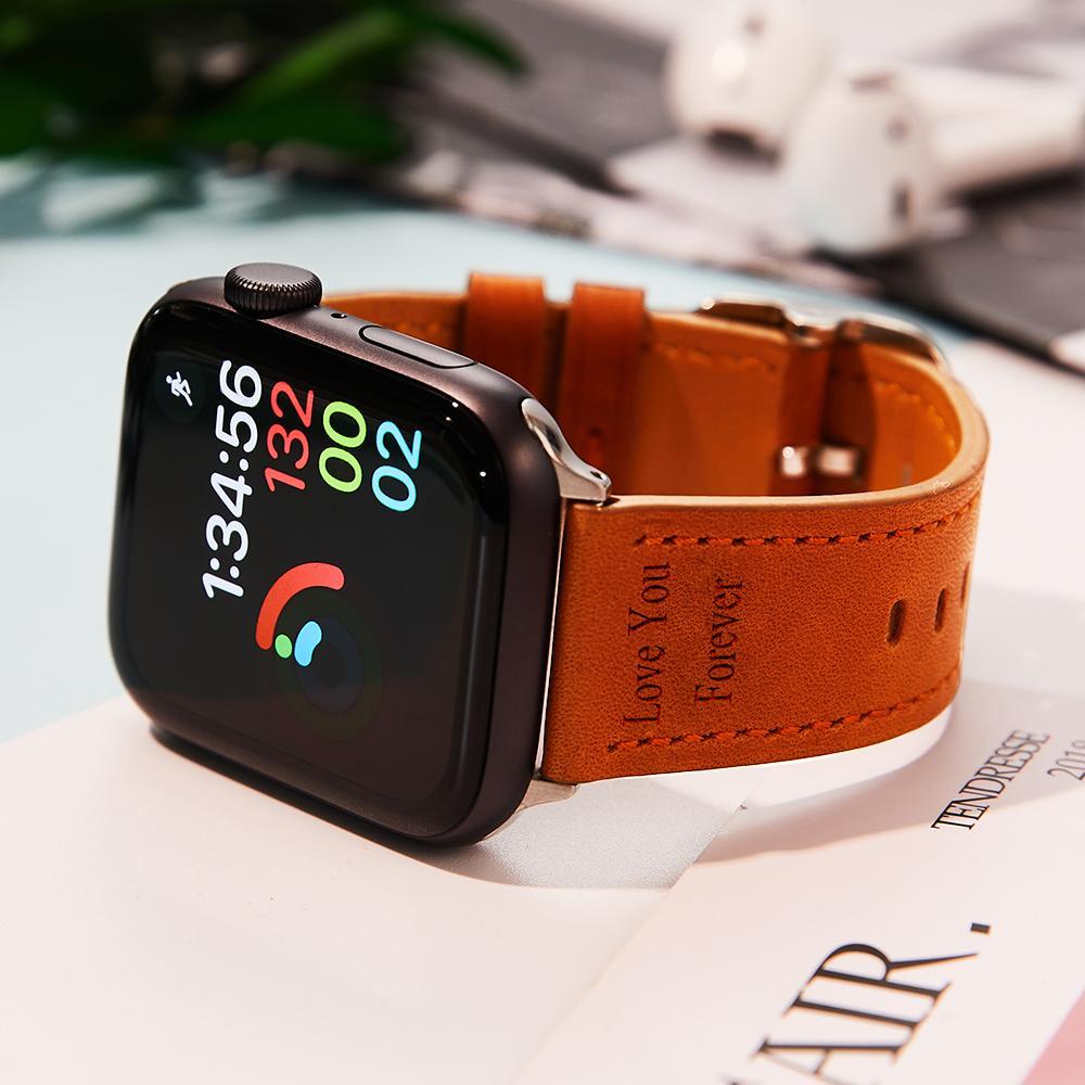 Custom Engraved Real Leather Apple Watch Band Multiple Colour Black