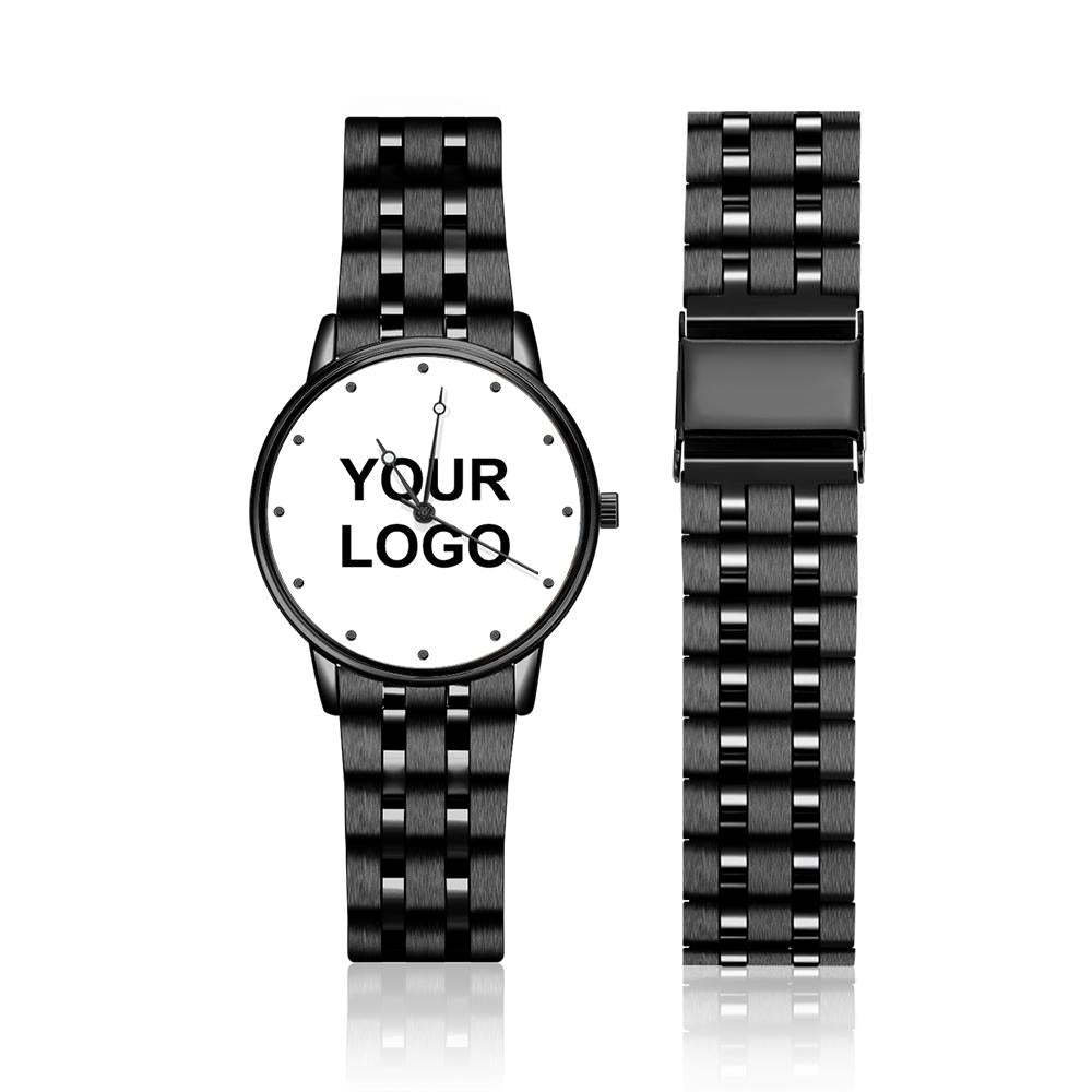 Engraved Men's Black Alloy Bracelet Photo Watch 38mm-Father's Day Gift