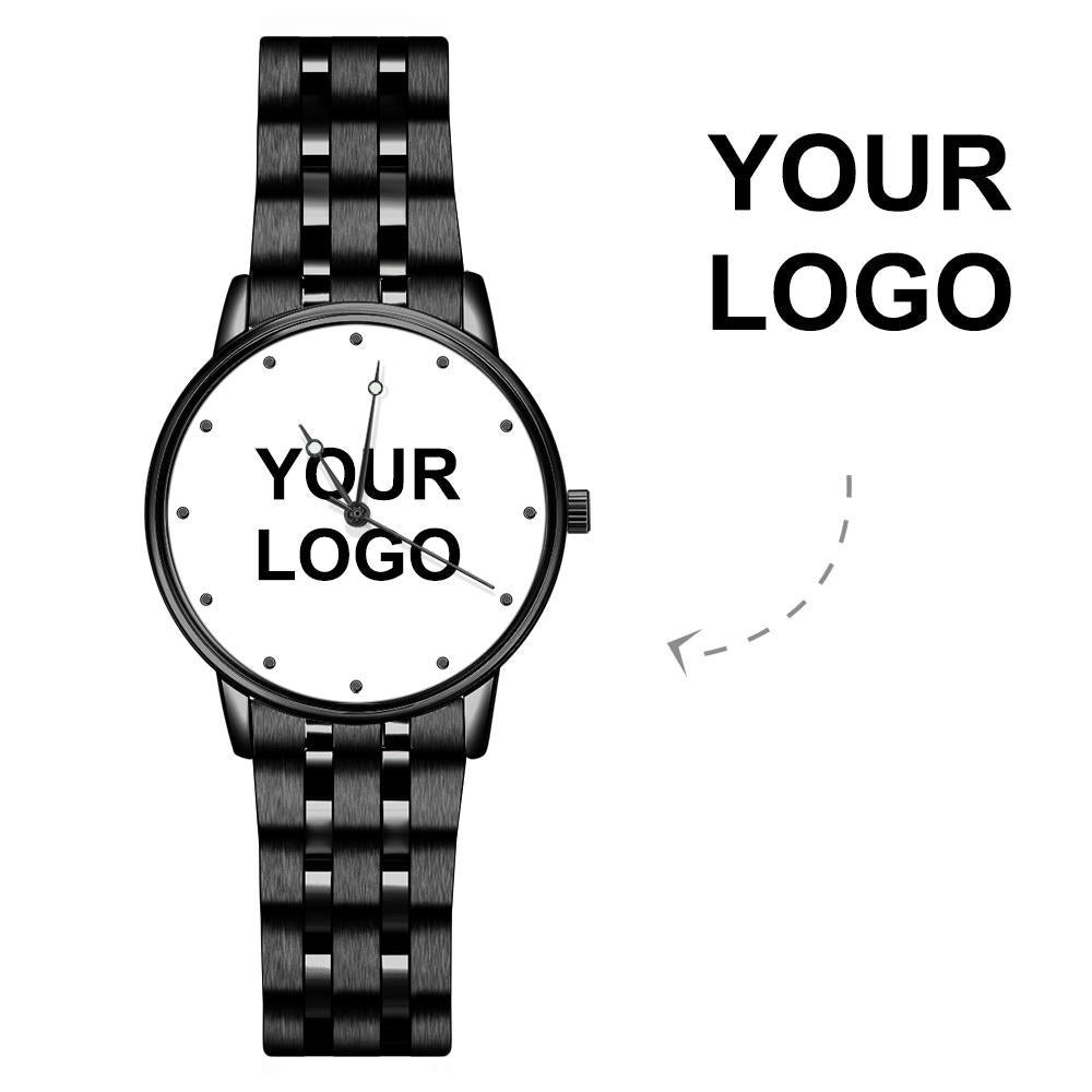 Engraved Men's Black Alloy Bracelet Photo Watch 38mm-Father's Day Gift