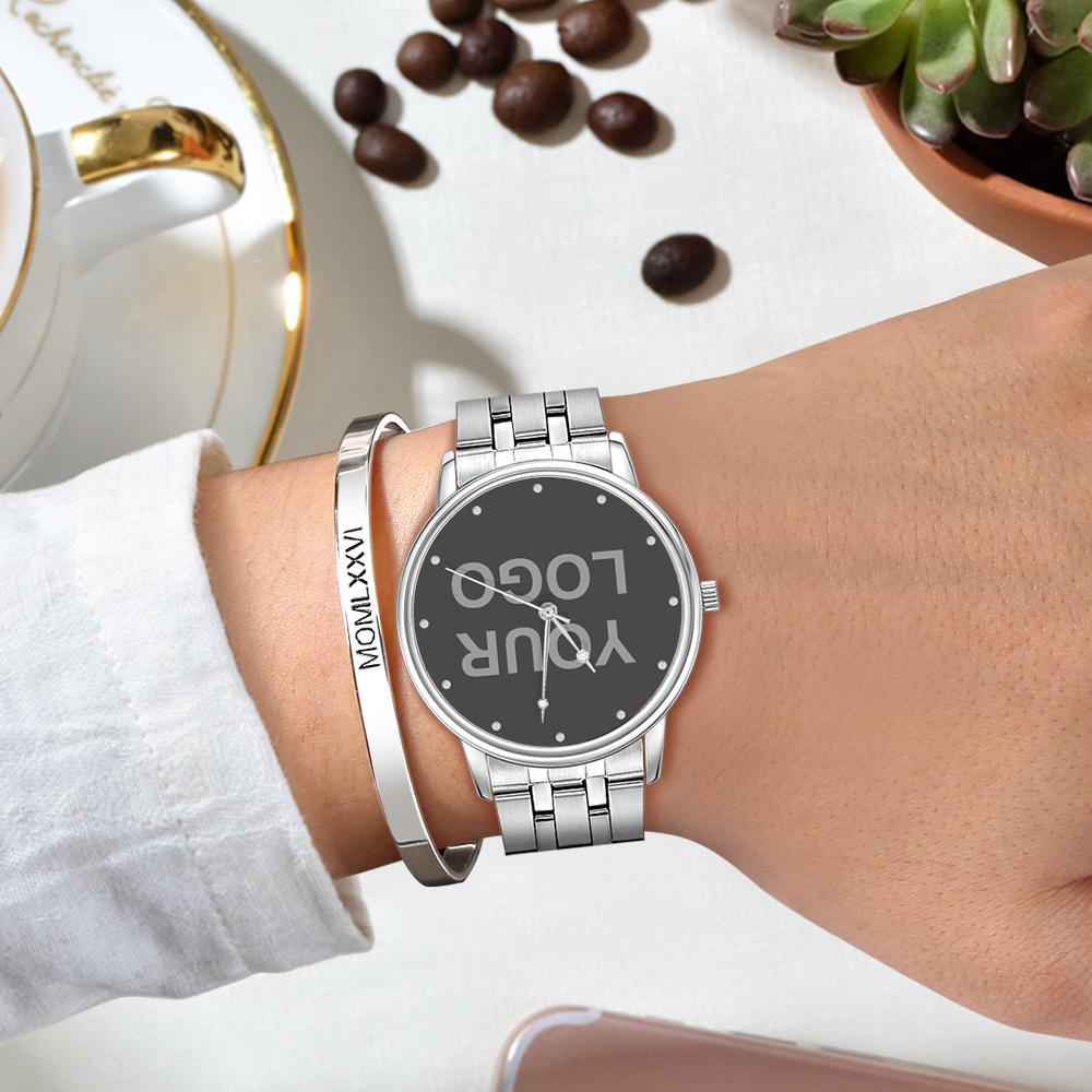 Mothers Day Gift - Unisex Engraved Alloy Bracelet Photo Watch 40mm