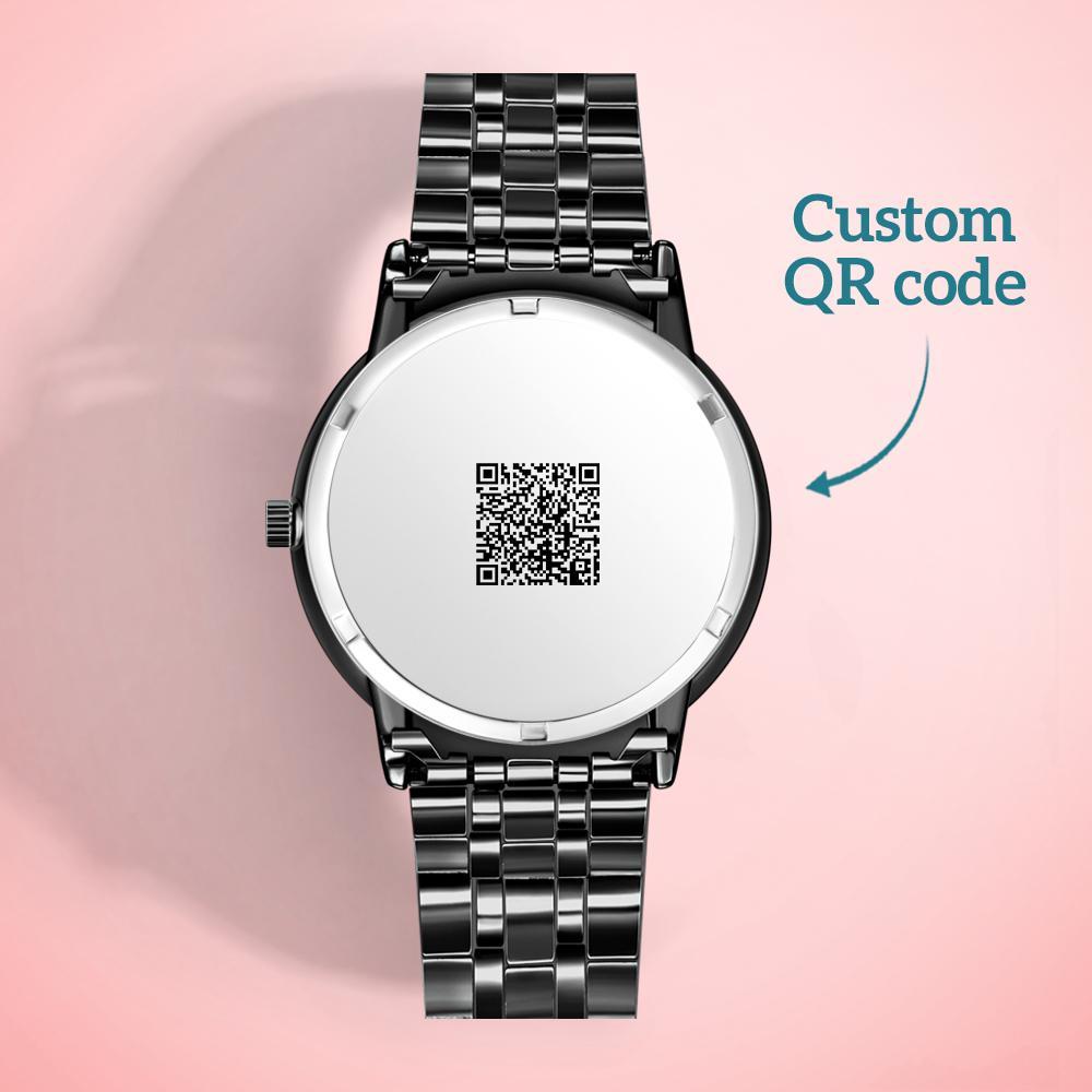 Engraved Men's Black Alloy Bracelet Photo Watch QR Code Watch 38mm Men's Gifts - soufeelau