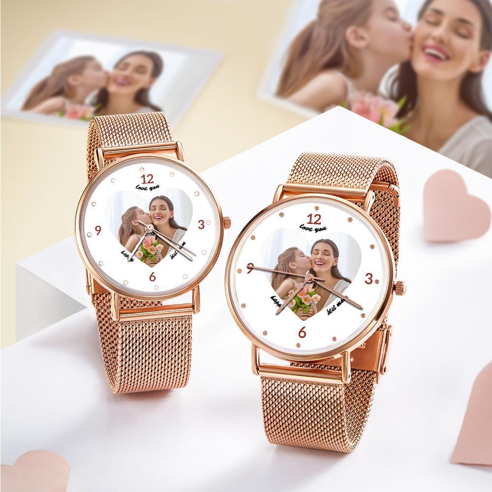 Engraved Rose Gold Alloy Bracelet Photo Watch 36mm Gifts for Mom - soufeelau